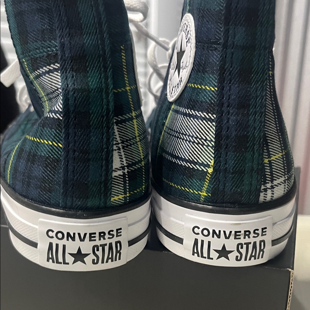 Converse Kids High-Top Sneakers - plaid green yellow white NWOT size 5